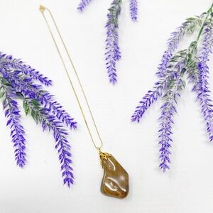 Vintage Tumbled Brown Jasper Stone Pendant Chain Necklace